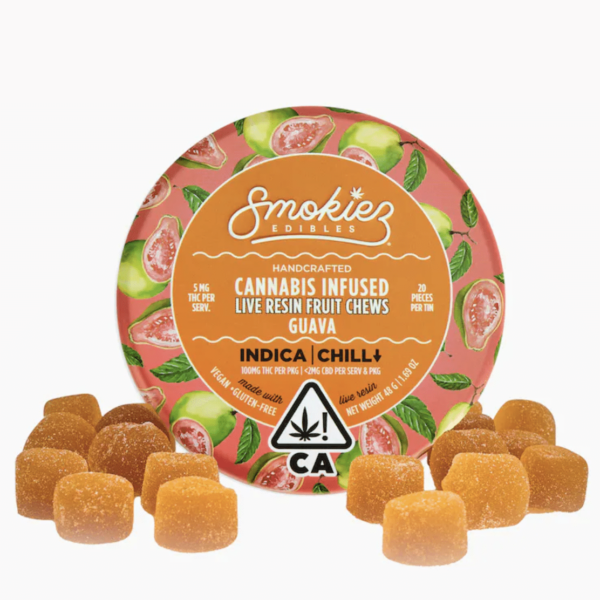 Smokiez Edibles Guava Indica 100mg THC Live Resin Fruit Chews - CA