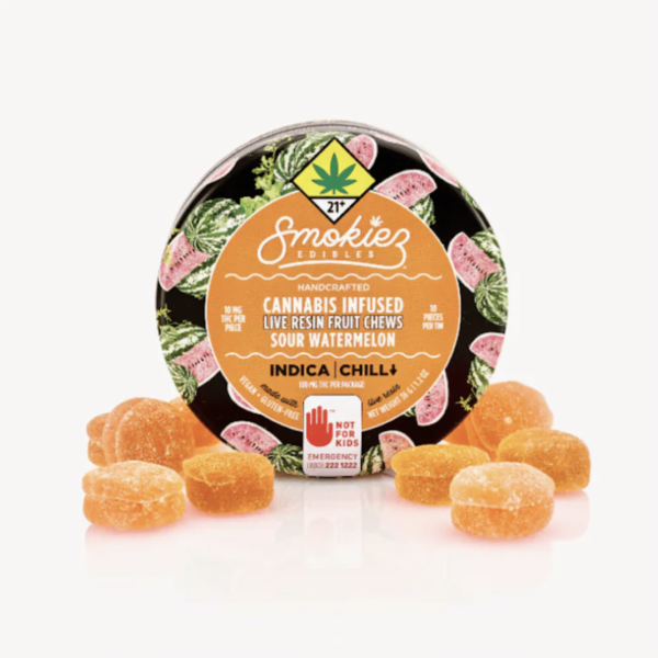 Smokiez Edibles Sour Watermelon Indica 100mg THC Live Resin Fruit Chews - WA