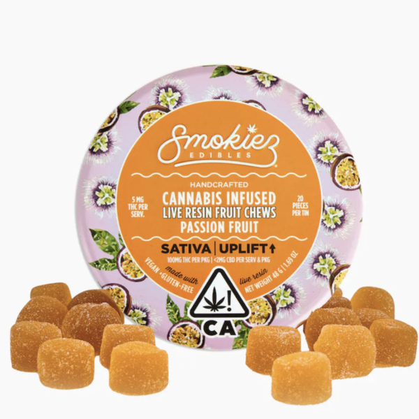 Smokiez Edibles Passion Fruit Sativa 100mg THC Live Resin Fruit Chews - CA