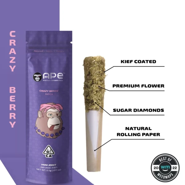 APE - Crazy Berry [Indica] — Mini joint diamonds infused+kief coated (0.5g)