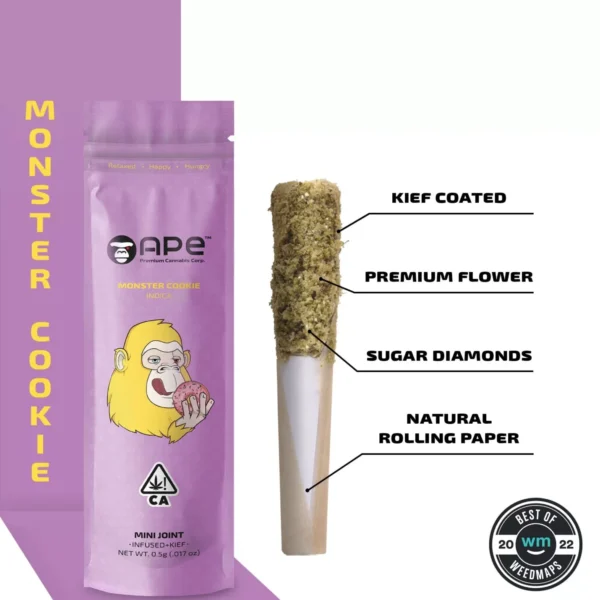 APE - Monster Cookies [Indica] — Mini joint diamonds infused+kief coated (0.5g)