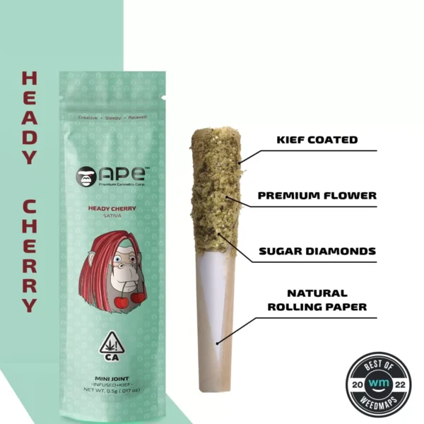 APE - Heady Cherry [Sativa] — Mini joint diamonds infused+kief coated (0.5g)