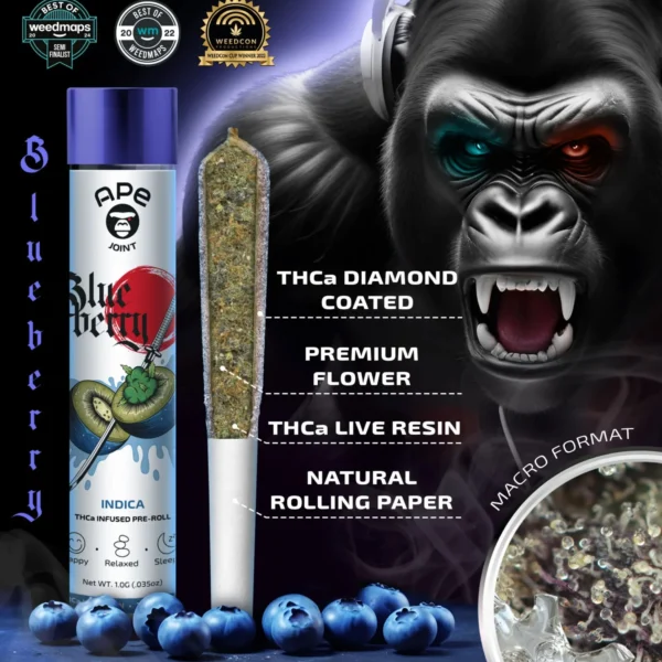 APE - Blueberry – Joint THC Live Resin Infused and THC Diamond Coated (1g )