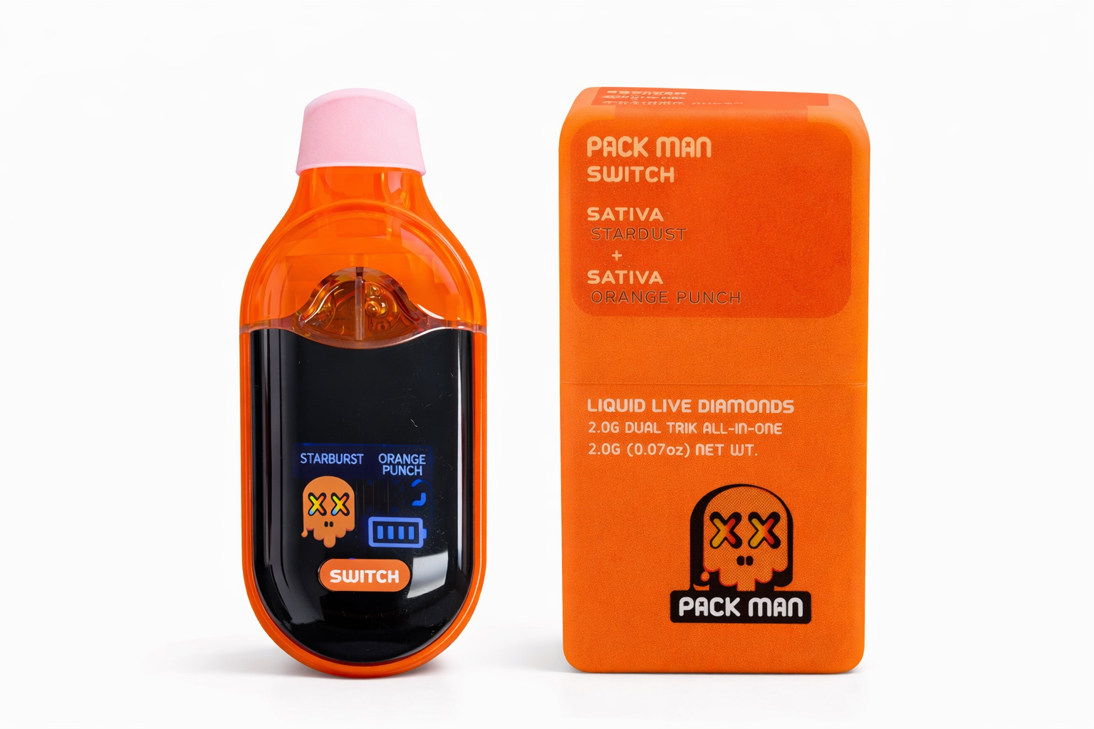 1c3d9de6-0480-4949-bece-bb47584afb32 PACKMAN - Starburst + Orange Punch - Liquid Diamonds Dual Tank AIO (2g) - Image 1