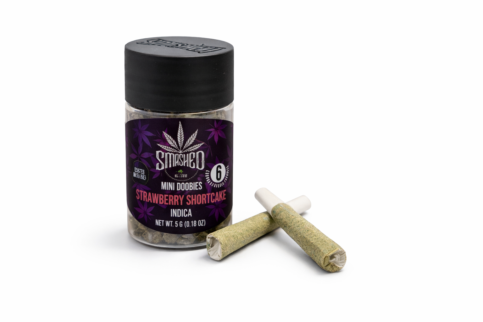 46bace9f-6a48-44db-9e8e-a81d49ab6f3e SMASHED - Strawberry Shortcake (Indica) - Mini Doobies 6pk (4.5g) - Image 1