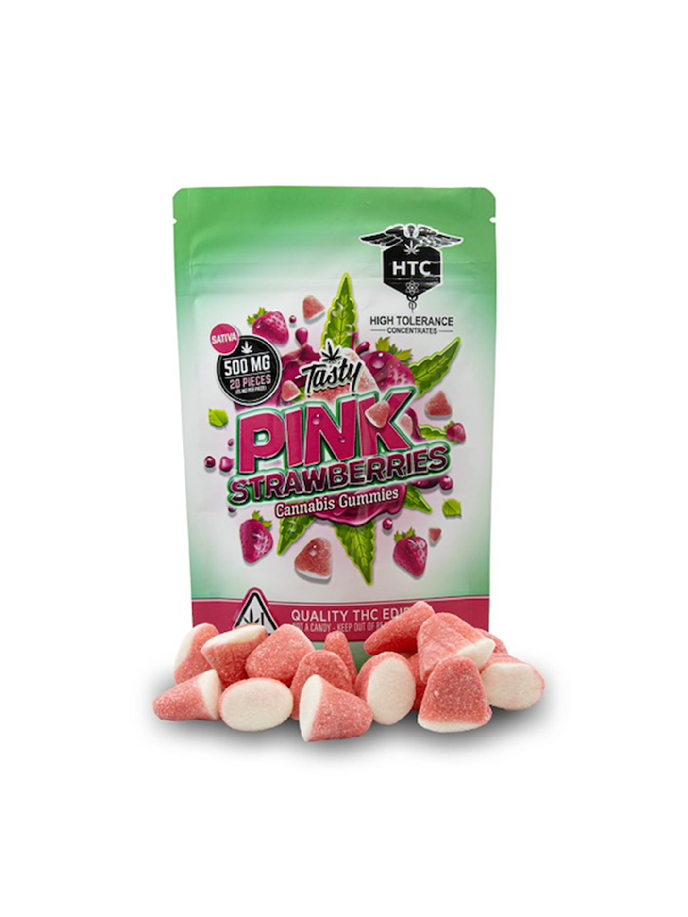 pink strawberries High Tolerance Pink Strawberry Gummies – 500mg THC 20 Pcs - Image 1
