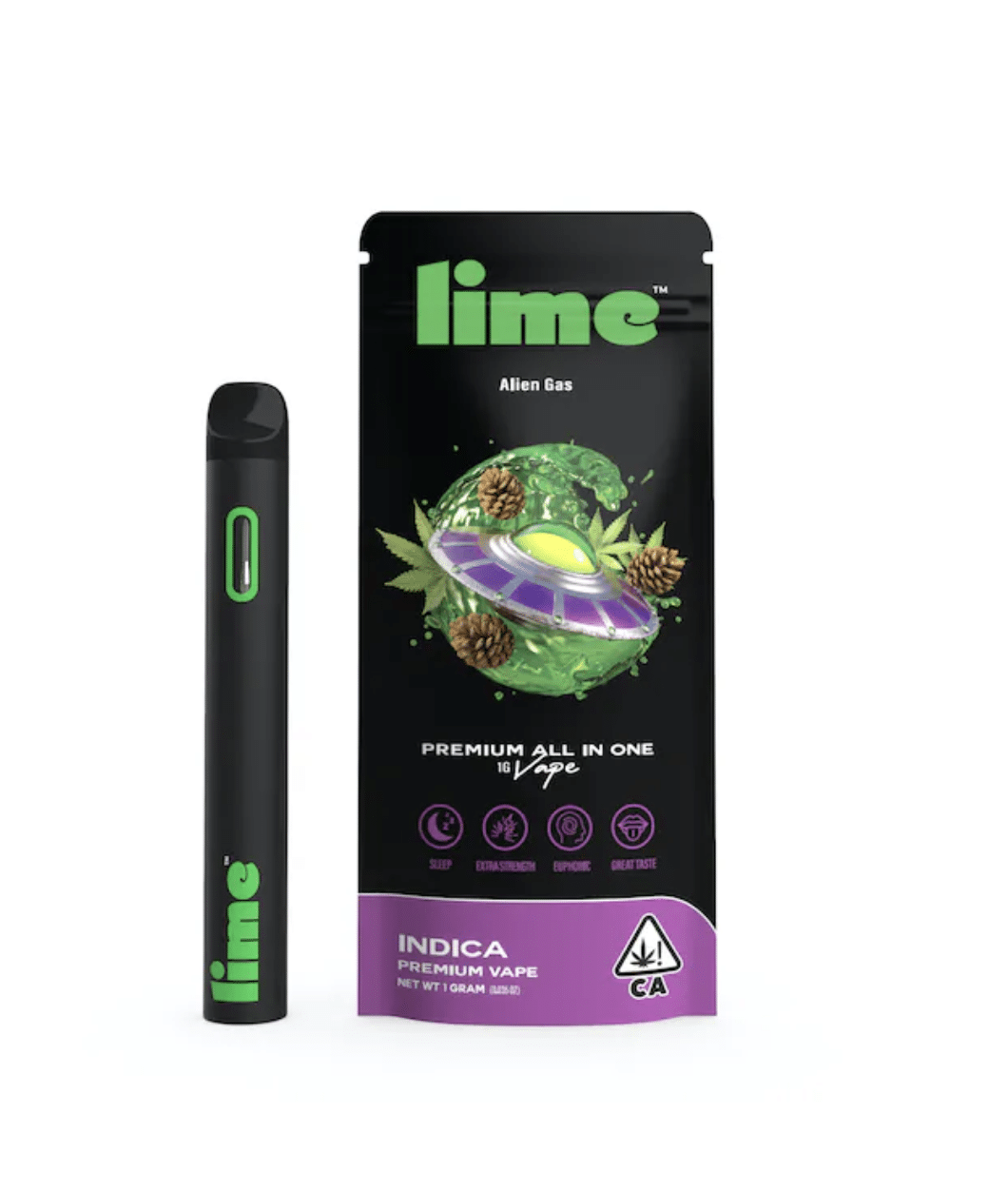 Screenshot 2023-07-06 at 4.59.10 PM Lime Indica (1g Premium All-In-One Vape) | Alien Gas - Image 1