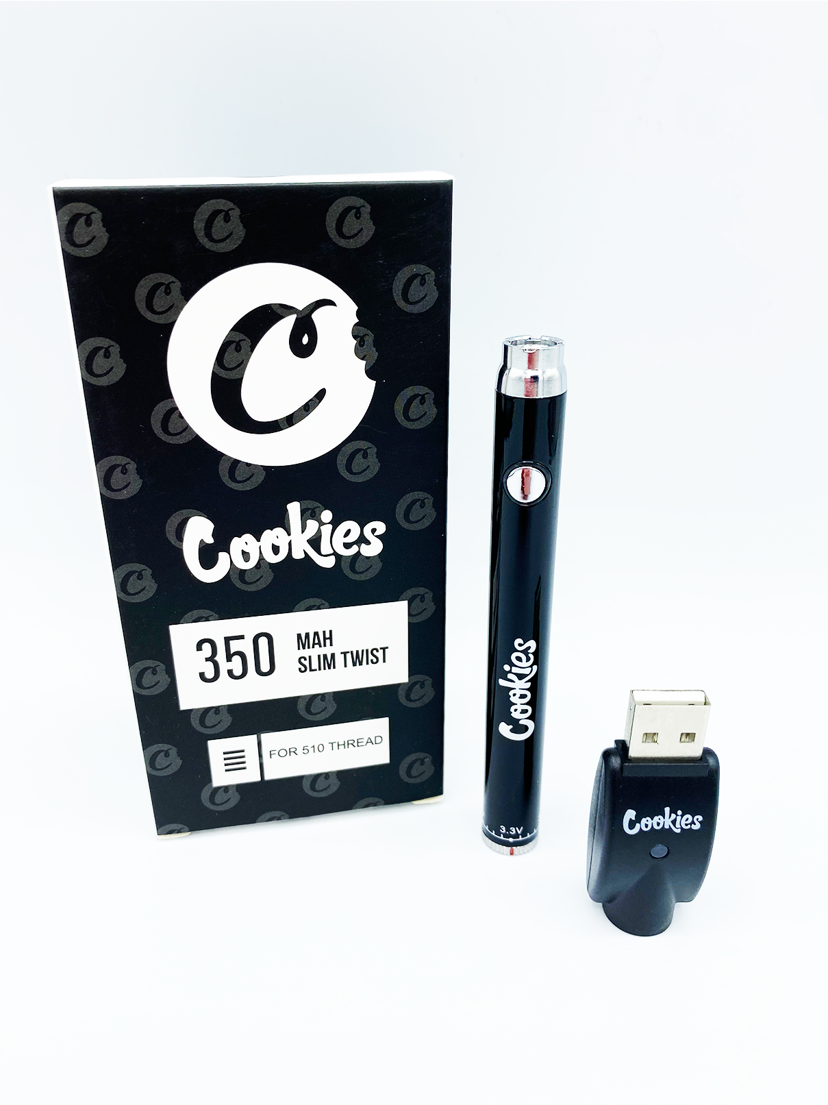 battery4 COOKIES 510 VAPE PEN BATTERY SLIM TWIST (Black) - Image 1