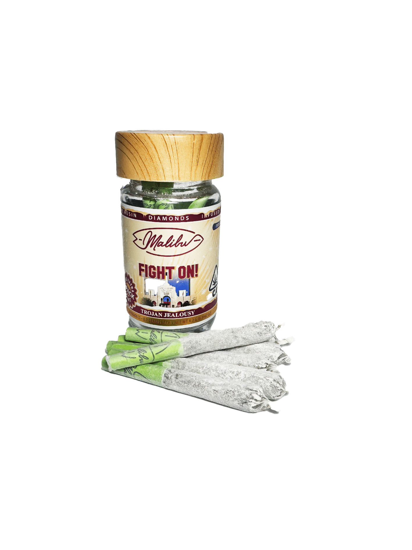 fight0n Malibu Snow Boards | Trojan Jealousy | 6pk Infused Pre-rolls 4.20g - Image 1