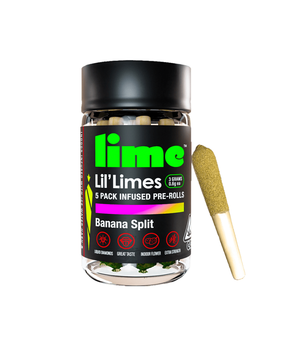 Снимок экрана 2022-11-22 в 5.41.08 PM Lime Diamond & Hash Infused Lil' Limes (.6g x 5 Mini Pre Rolls) | Banana Split (Sativa) - Image 1