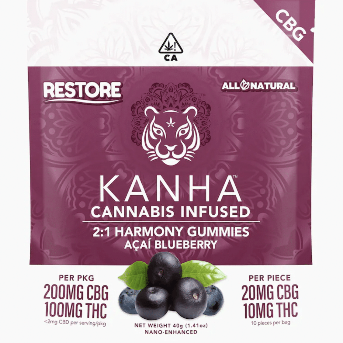 KANHA | Harmony | 2:1 CBG:THC | Acai Blueberry | 200mg CBG/100mg THC