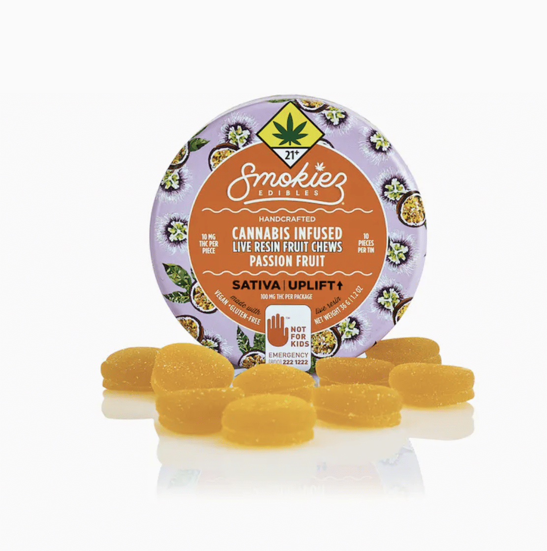 Снимок экрана 2023-12-01 в 9.14.39 PM Smokiez Edibles Passion Fruit Sativa 100mg THC Live Resin Fruit Chews - WA - Image 1