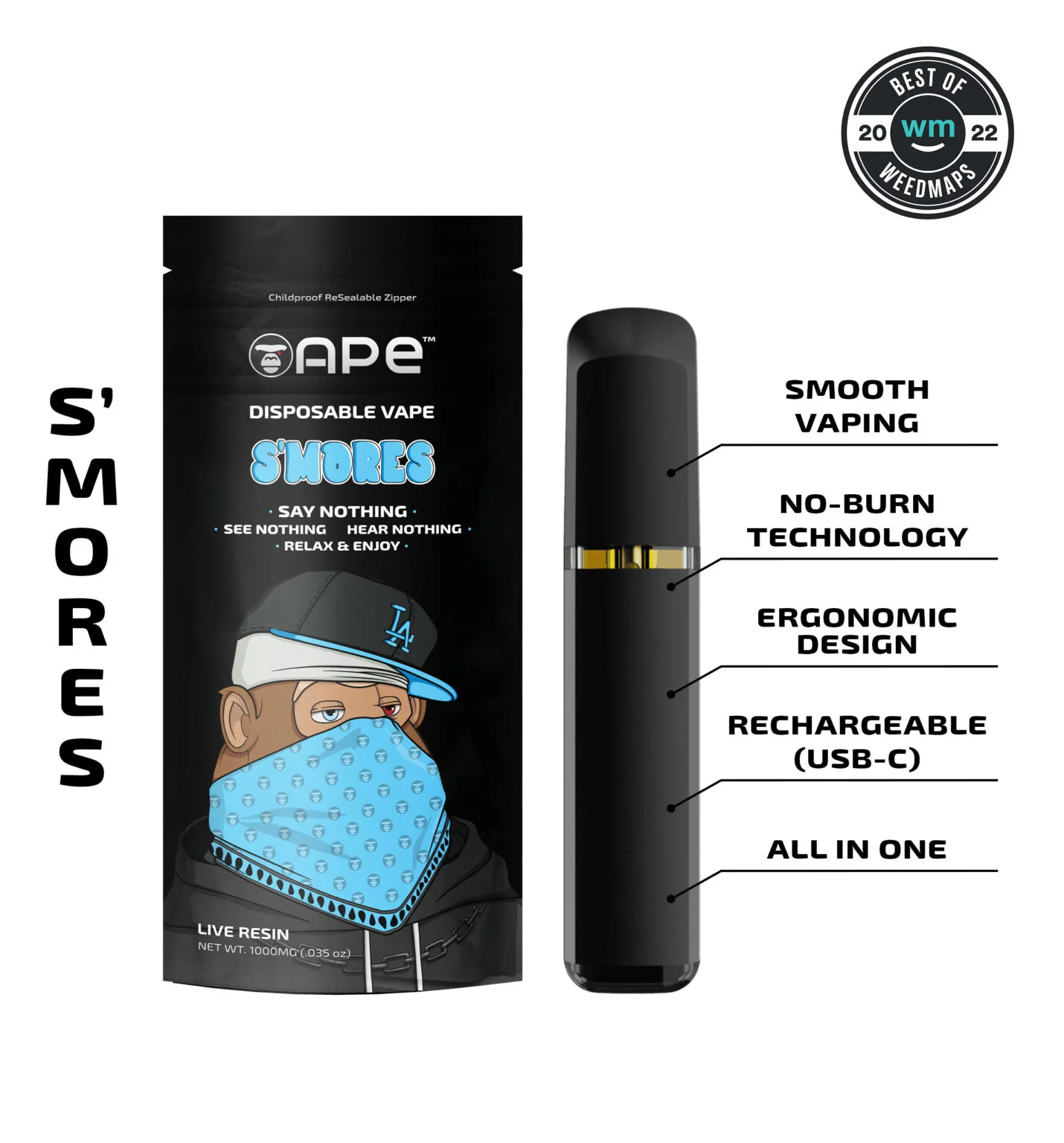 APE-Disposable-1g-S_mores-1430x1536.jpg APE - S’Mores — Live Resin Disposable Vape 1g (all in one) - Image 1