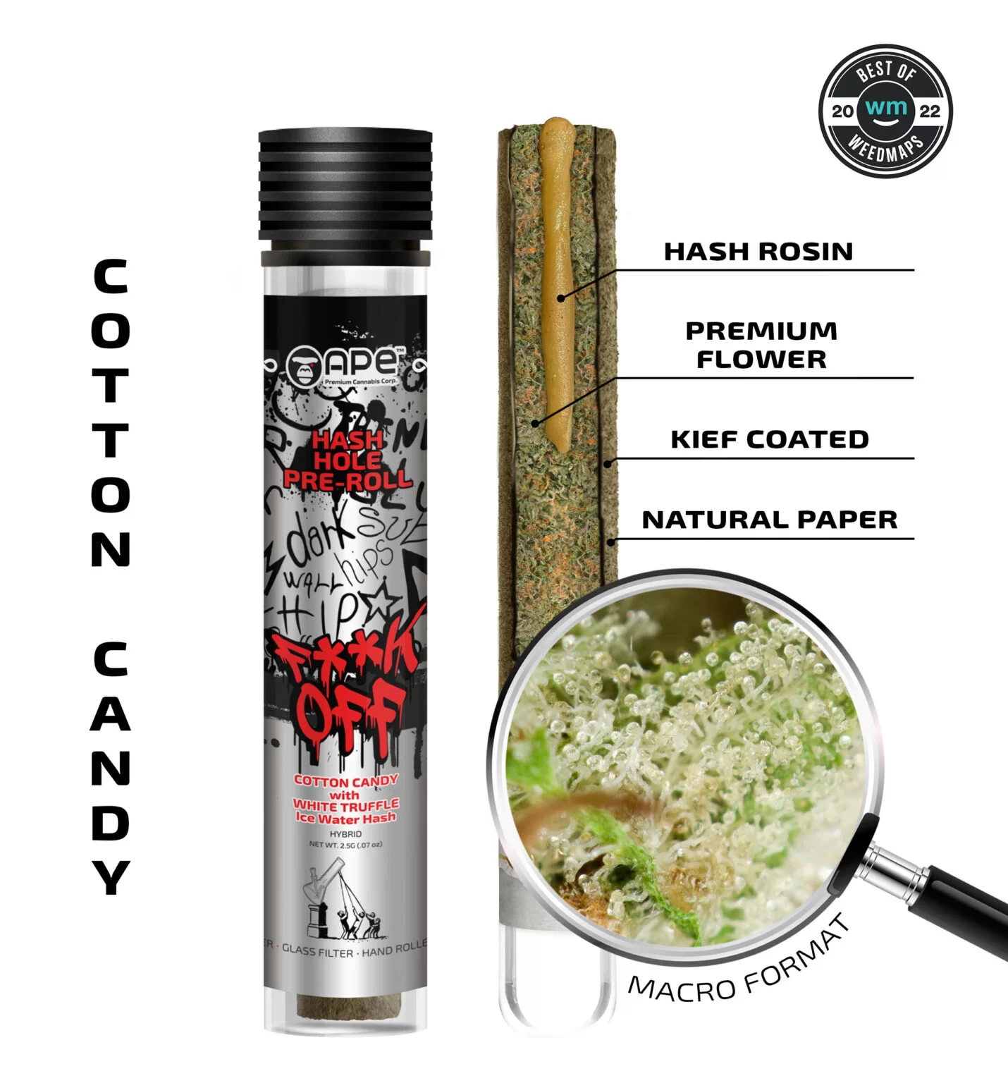 Ape-Hash-Hole-Pre-Roll-2.5g-Cotton-Candy-1-1430x1536.jpg APE - Cotton Candy & White Truffle — Hash Hole Pre-Roll (2.5g) - Image 1