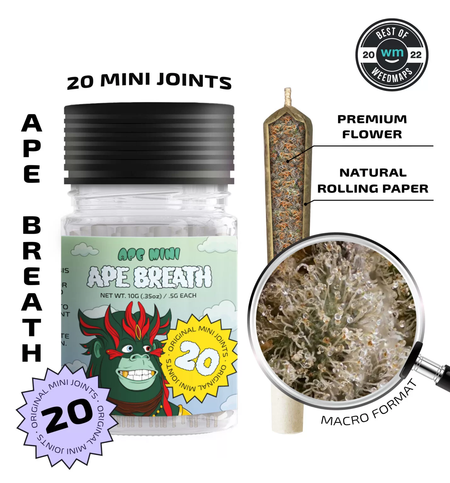 Ape-Mini-Joint-0.5g-APE-Breath-1430x1536.jpg APE - Ape Breath — 20 original mini joints (10g | 0.5g each) - Image 1
