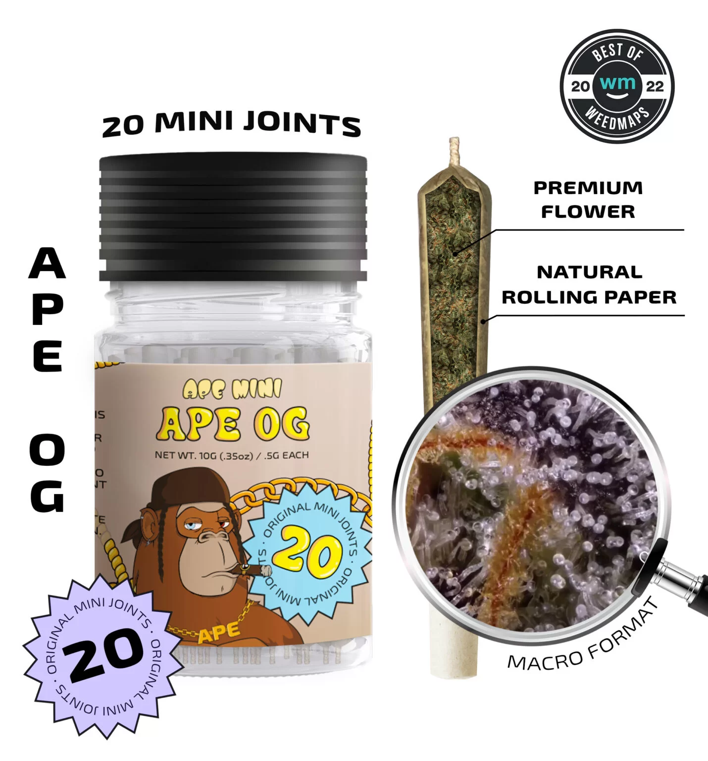 Ape-Mini-Joint-0.5g-APE-OG-1430x1536.jpg APE - Ape OG — 20 original mini joints (10g | 0.5g each) - Image 1