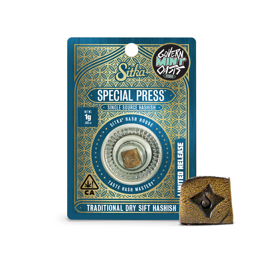 Packaging_Hashish_CA_SP_GovernMintOasis-1753981916 Sitka Classic - Governmint Oasis (Hybrid) - Special Press Hashish 1g - Image 1
