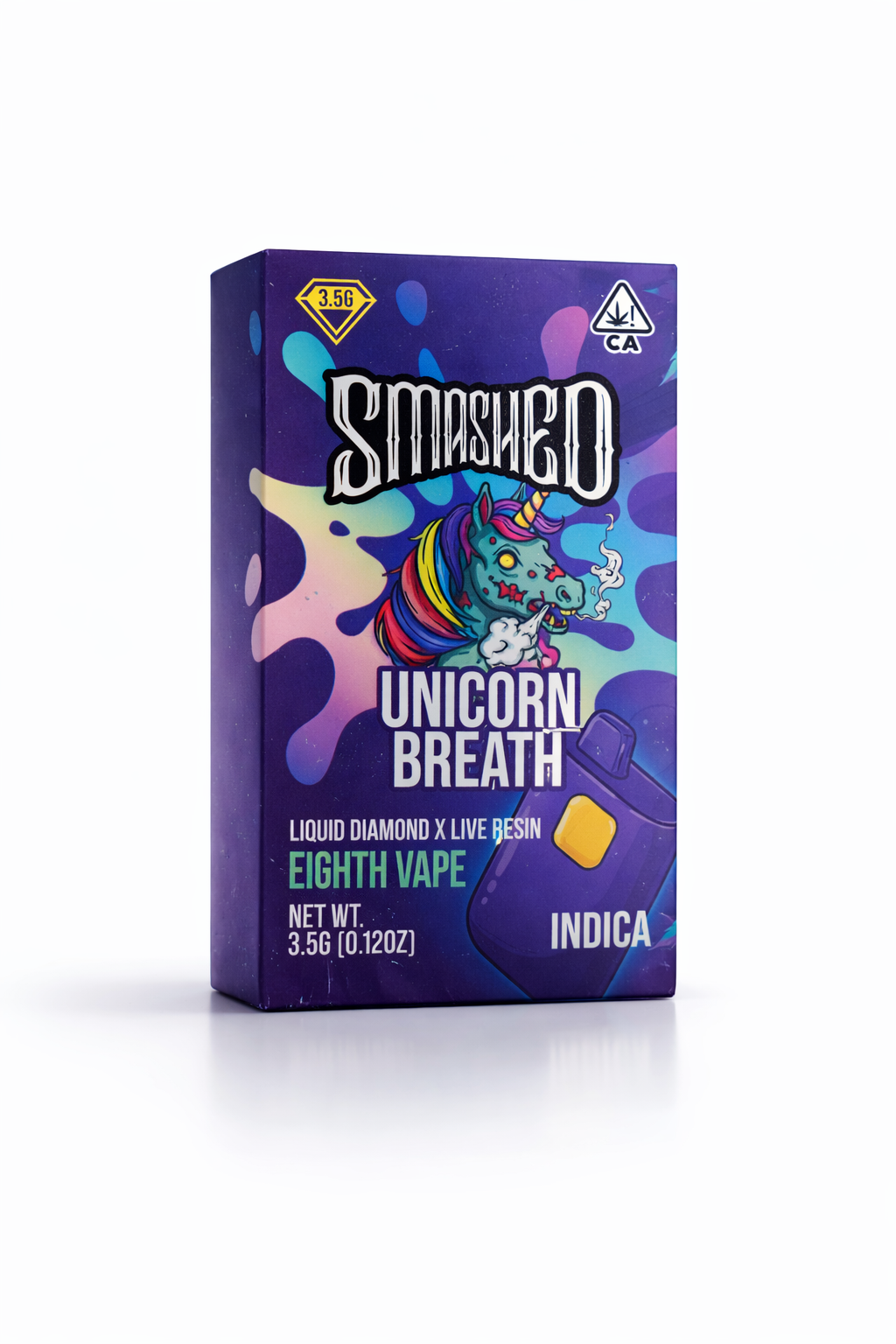 873EF7B0-E8D7-486E-8C6E-9C7431C2F053 Smashed - Unicorn Breath (Indica) - Liquid Diamond X Live Resin Disposable Vape 3.5g - Image 1