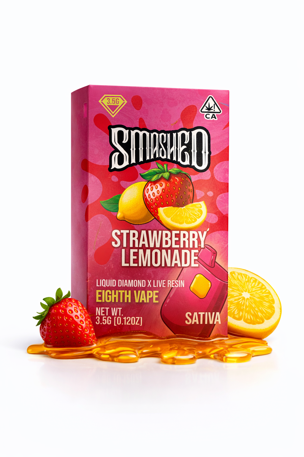 A55A6A53-4A22-4723-9D4C-3409E93DDA1F Smashed -Strawberry Lemonade (Sativa) - Liquid Diamond X Live Resin Disposable Vape 3.5g - Image 1