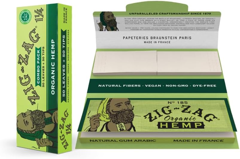 51FRoLtyx1L._AC_SL1000_ ZIG-ZAG Rolling Paper Hemp Combo - 1 1/4 Size - Slow Burning Hemp Rolling Papers with Filter Tips - Image 1