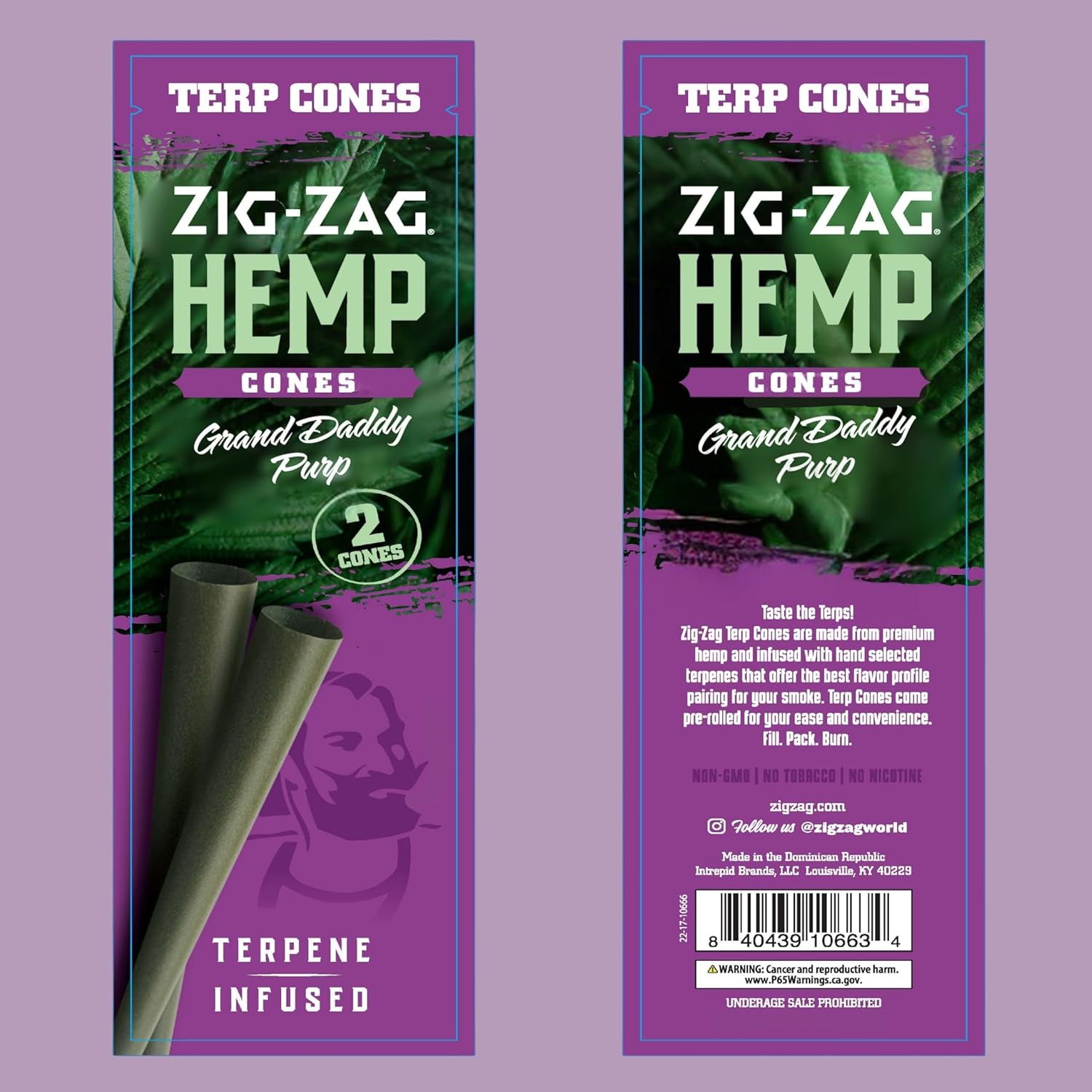 81Mn3MlYgnL._AC_SL1500_ ZIG-ZAG Natural Infused Hemp Cones - Grand Daddy Purp - Pre Rolled - (2 Cones/Pack) - Image 1
