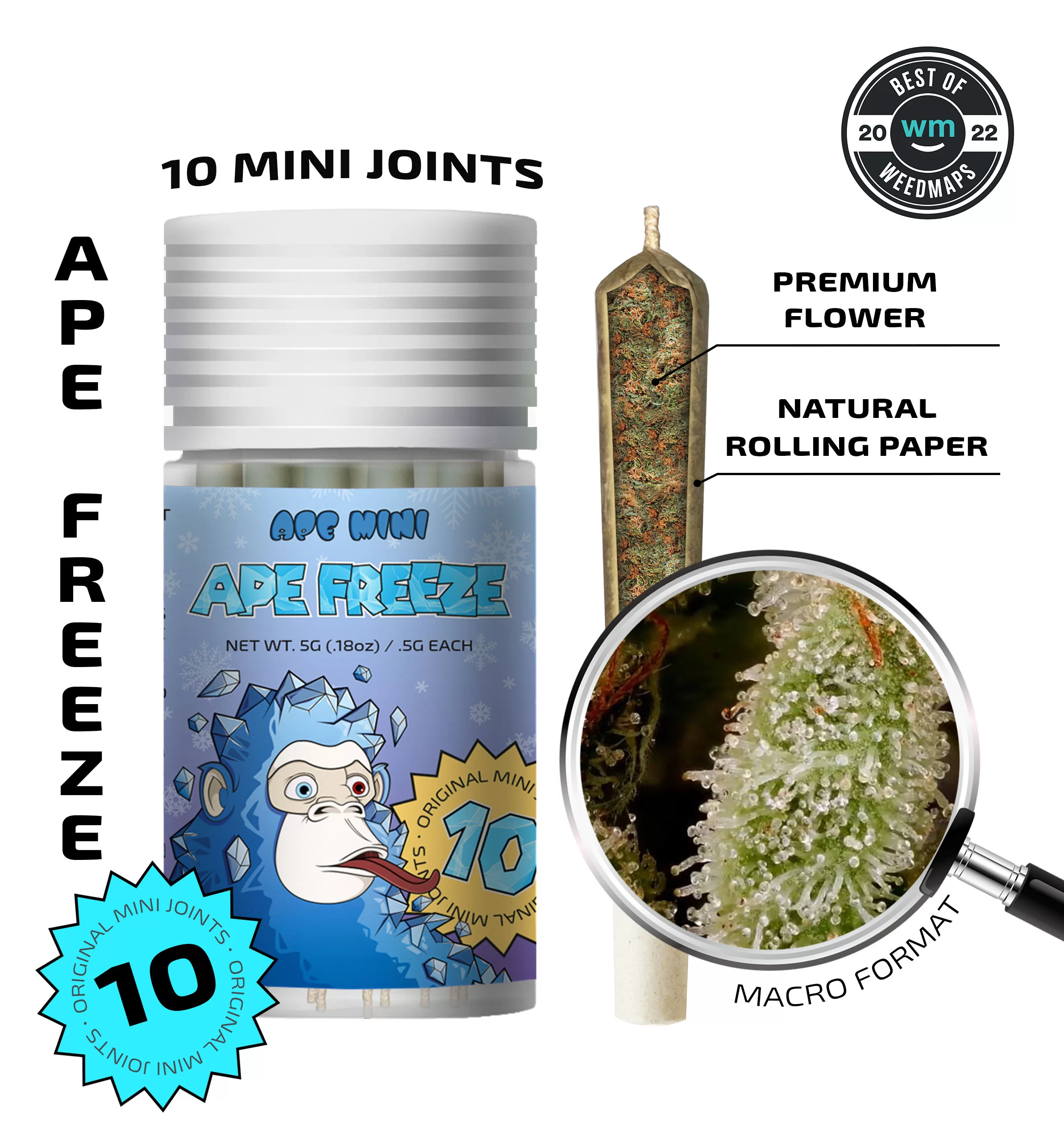Ape-Mini-Joint-0.5g-APE-Freeze-WM-2.jpg APE - Ape Freeze — 10 original mini joints (5g | 0.5g each) - Image 1