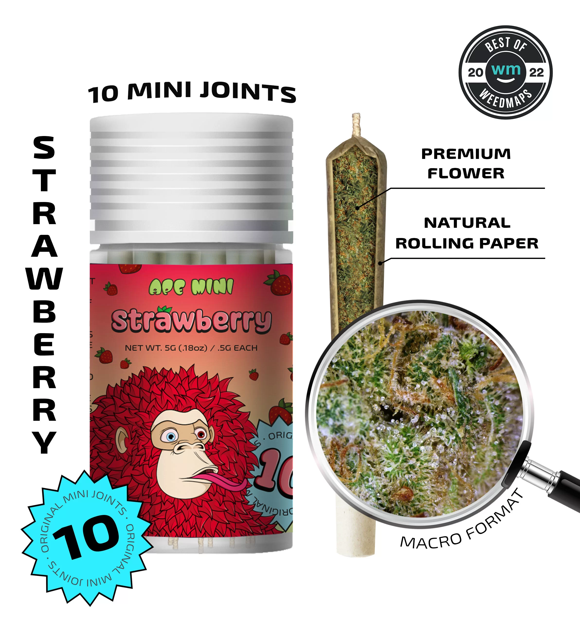 Ape-Mini-Joint-0.5g-Strawberry-WM-4.jpg APE - Strawberry — 10 original mini joints (5g | 0.5g each) - Image 1