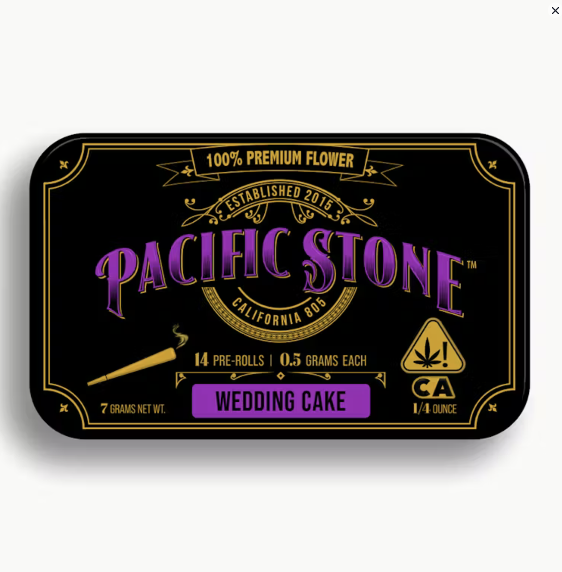 Screenshot 2026-05-01 at 3.39.02 pm Pacific Stone Wedding Cake Indica Pre-Rolls 14pk (7g) - Image 1