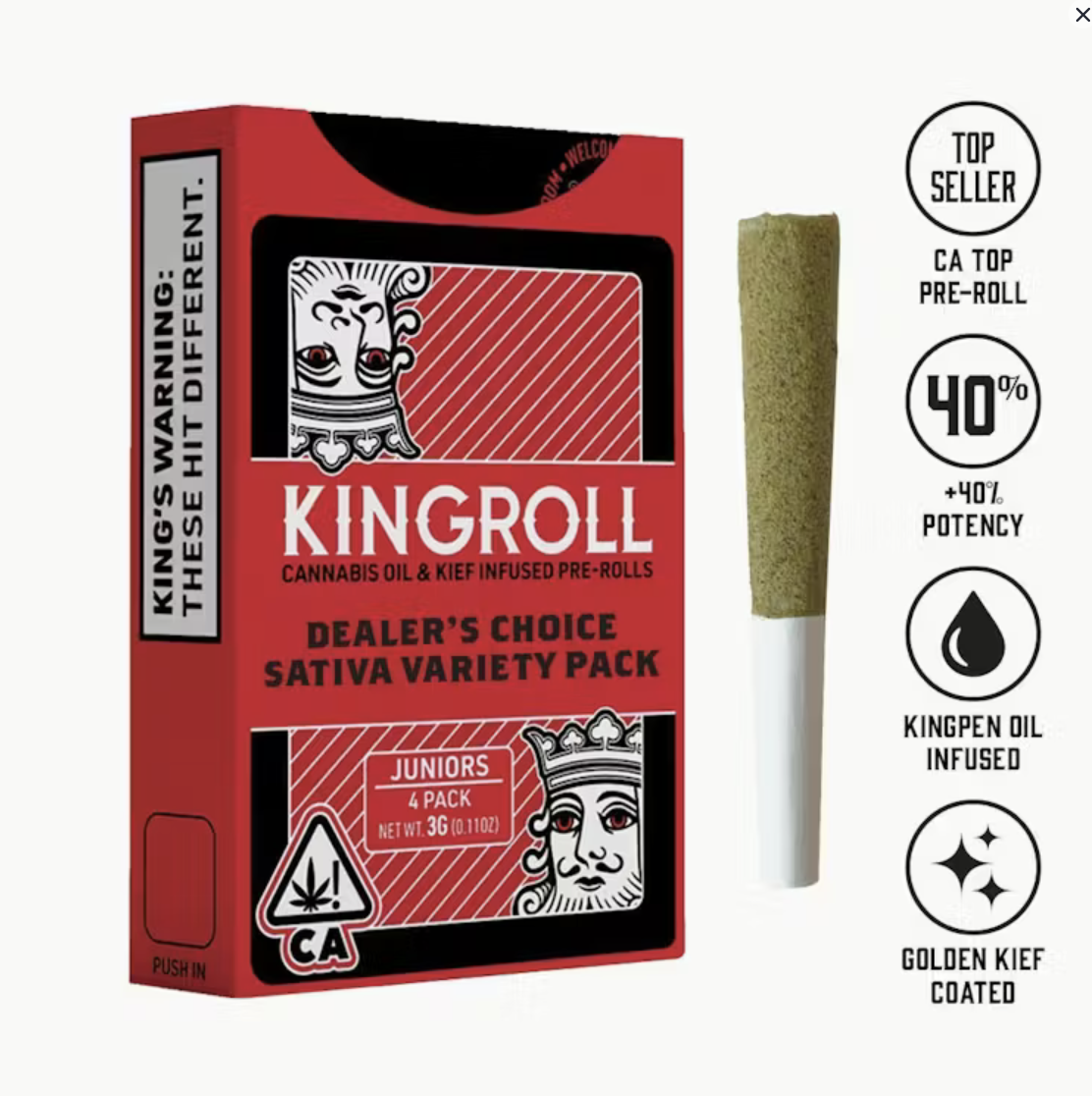 Screenshot 2026-05-01 at 4.23.38 pm KingPen - Kingroll Jrs | Hybrid Variety Pack #9 | Infused Joints | 0.75g ea | 4pk - Image 1