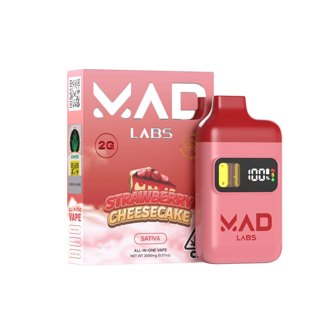 3-1777310629 Mad Labs - Strawberry Cheesecake (Sativa) - All-in-One Vape (Gold Edition) 2g - Image 1