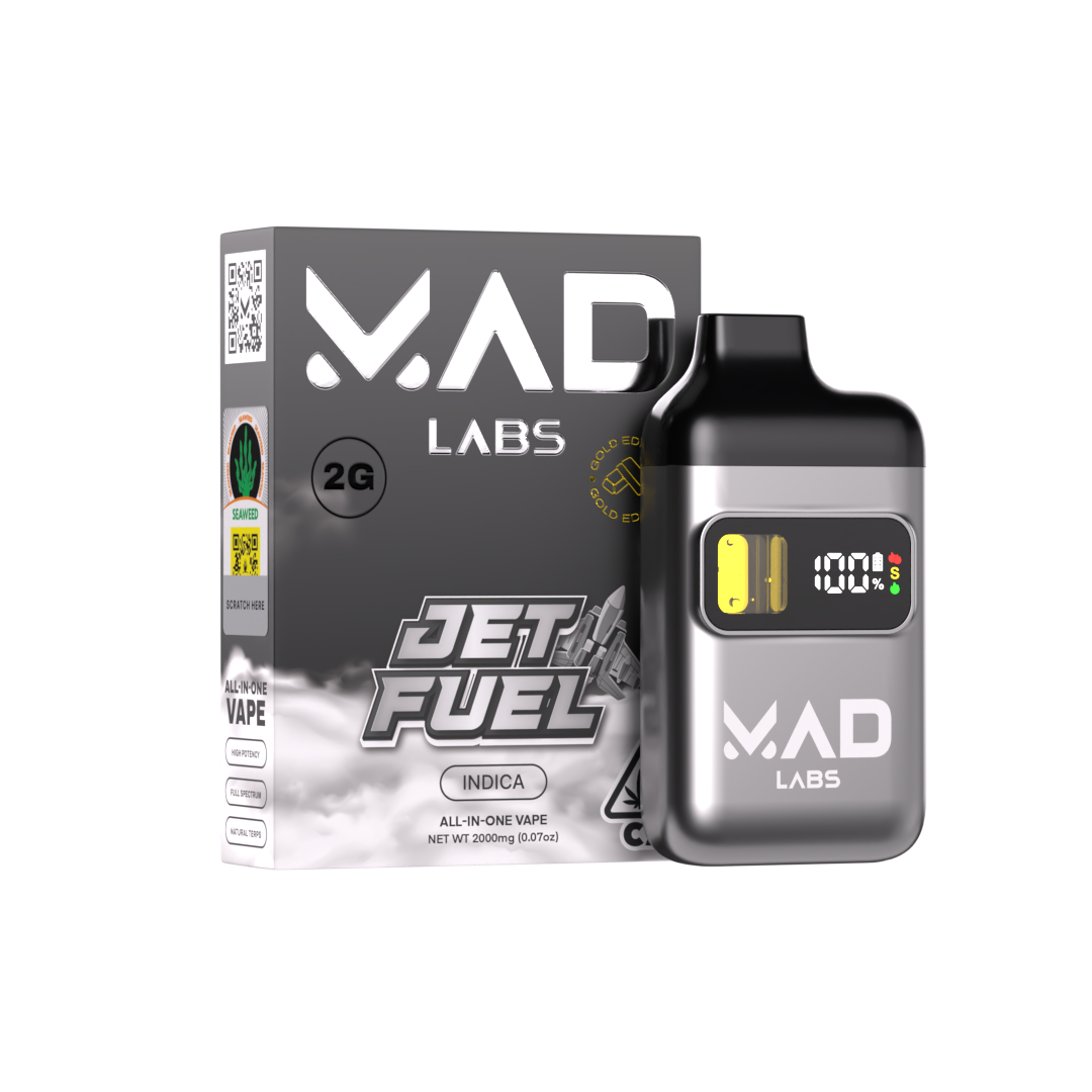 8-1777310765 Mad Labs - Jet Fuel (Indica) - All-in-One Vape (Gold Edition) 2g - Image 1