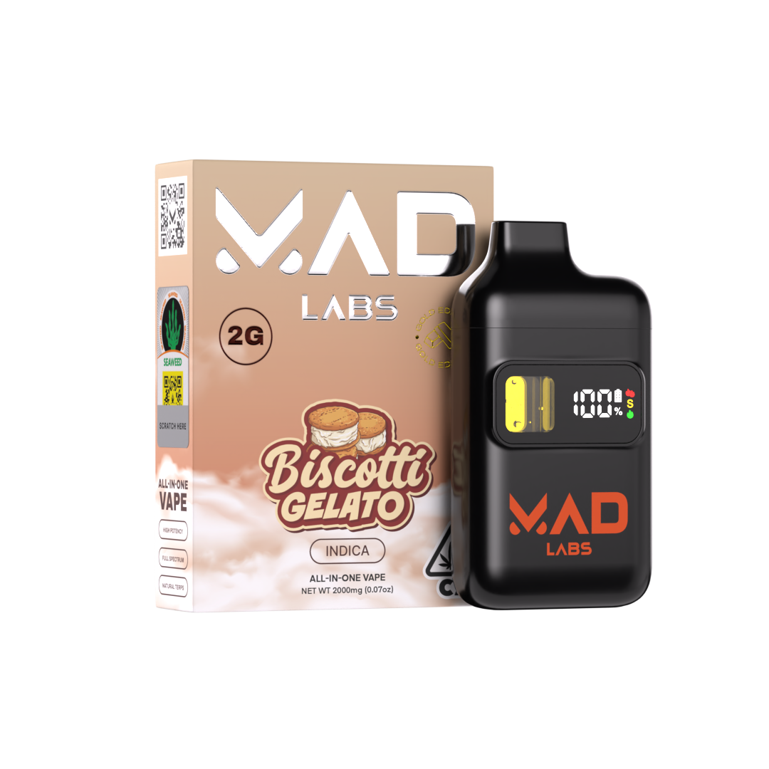 9-1777310737 Mad Labs - Biscotti Gelato (Indica) - All-in-One Vape (Gold Edition) 2g - Image 1