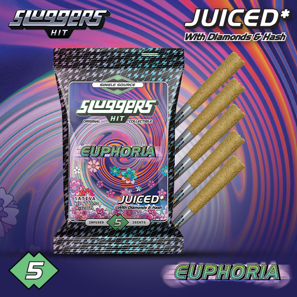 SLGRS_5pk_0.5gJuicedPrerolls_Euphoria_MenuImage_v2-1750721249 Sluggers - Infused Preroll - Sativa - Euphoria - 0.7g 5pk (3.5g) - Image 1