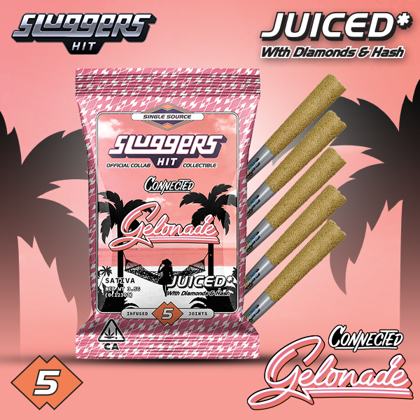 SLGRS_5pk_0.5gJuicedPrerolls_Gelonade_MenuImage-1772478976 Sluggers X Connected - Infused Preroll - Sativa - Gelonade - 0.7g 5pk (3.5g) - Image 1