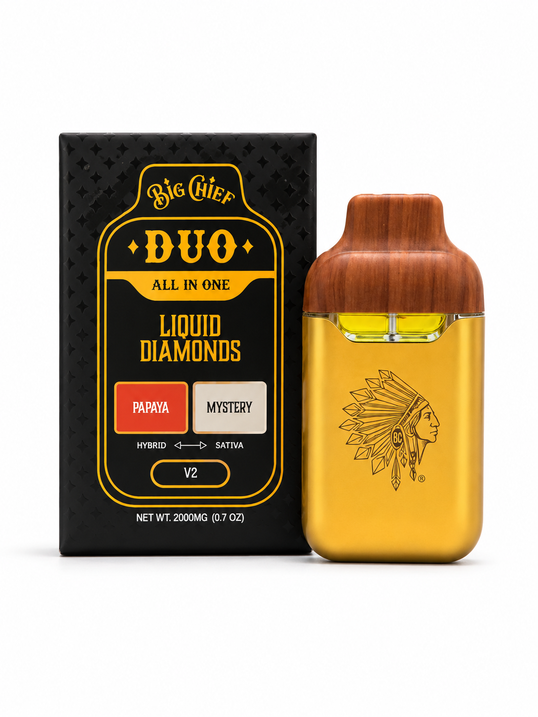 10e6b697-0d7b-4061-98f0-55c120cddab4 Big Chief - Papaya (H) x Mystery (S) - Liquid Diamonds Duo AIO Vape 2g - Image 1