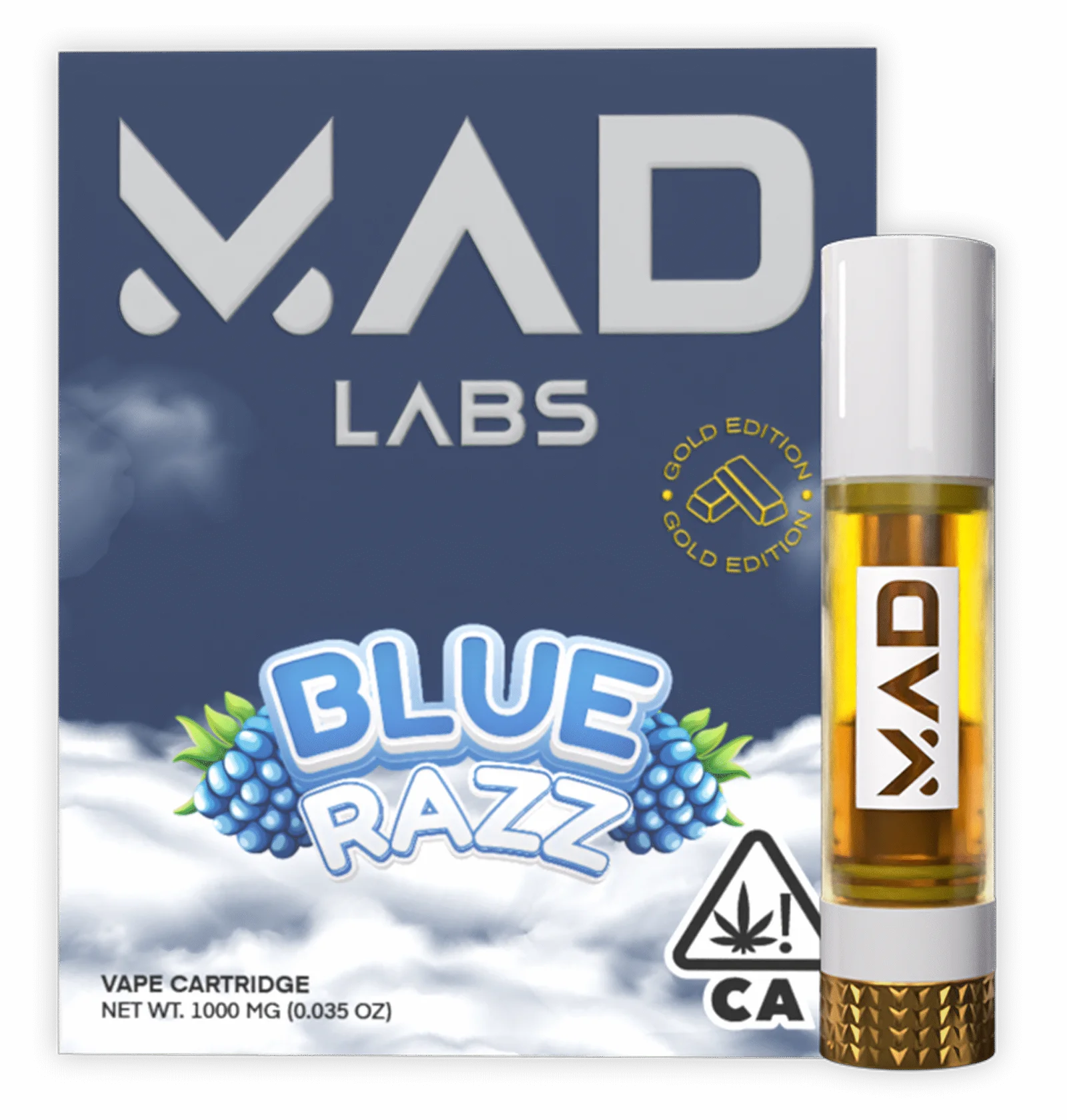 Blue_Razz_1G_Cartridge-1776111561 Mad Labs - Blue Razz (Indica) - Premium Vape Cartridge (Gold Edition) 1g - Image 1