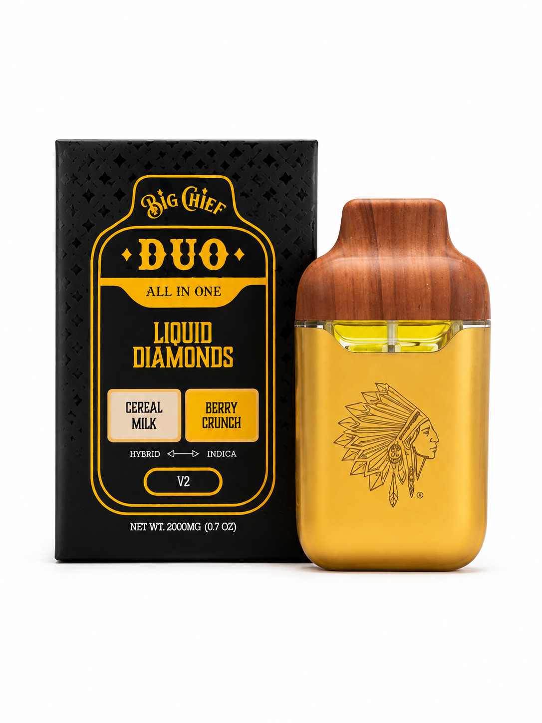 ec15afb3-c2a2-4077-ae11-b354743ac6f2 Big Chief - Cereal Milk (H) x Berry Crunch (I) - Liquid Diamonds Duo AIO Vape 2g - Image 1