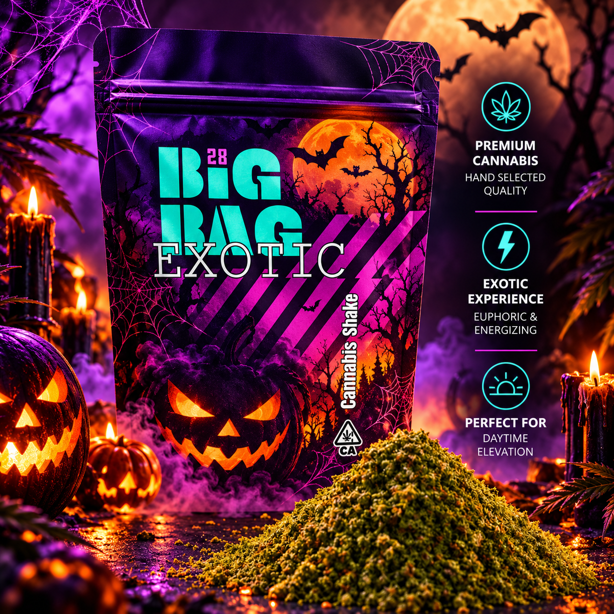 Neon Halloween Cannabis Bag Advertisement *Big Bag- Monster Mash - Premium Cannabis Shake 1oz (Halloween Sale) - Image 1
